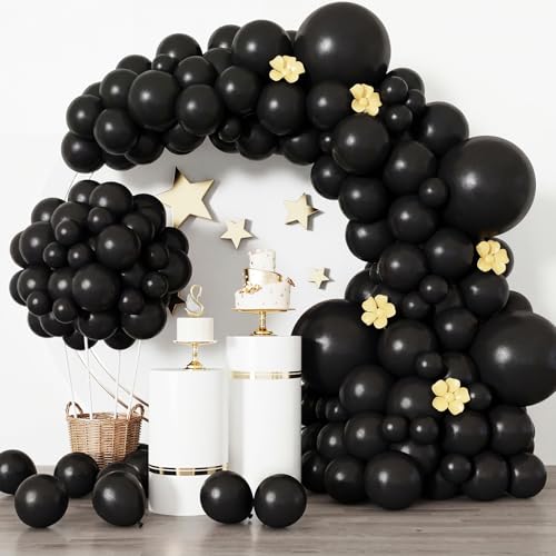 RUBFAC Black Balloon Arch Kit, 129pcs Different Sizes Pack of 18 12 10 5 Inch Garland, Latex Balloons for Graduation Birthday Party Wedding Casino Gaming Retirement Decorations by rubfac - Used condition - US$6.06