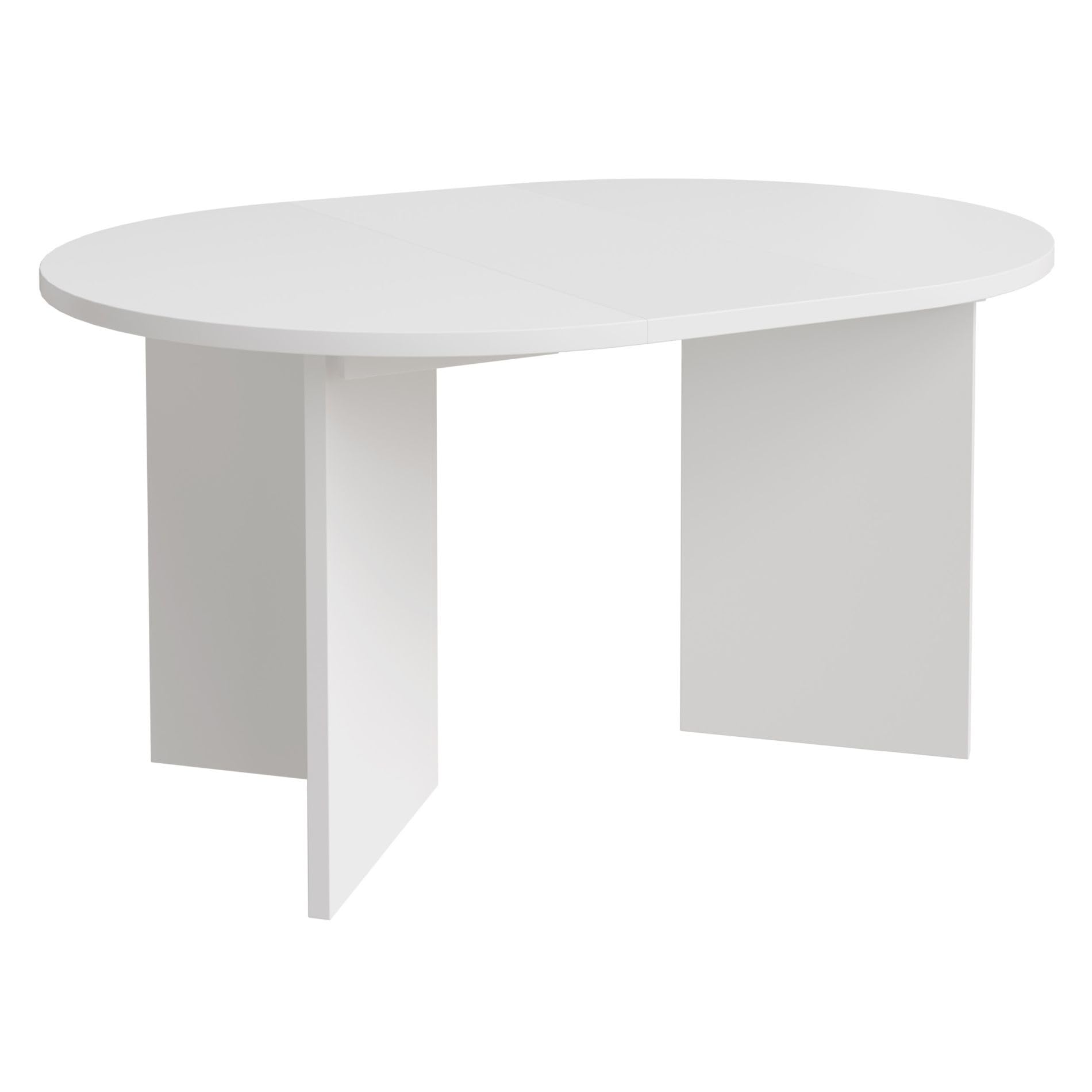 Selsey Ovaler Esstisch Ausziehbar – Runder Esstisch in Weiß, 110–190x110 cm, Laminierte Platte, ABS-Kanten, 2 Verlängerungen, Kugelführung, Selbstmontage