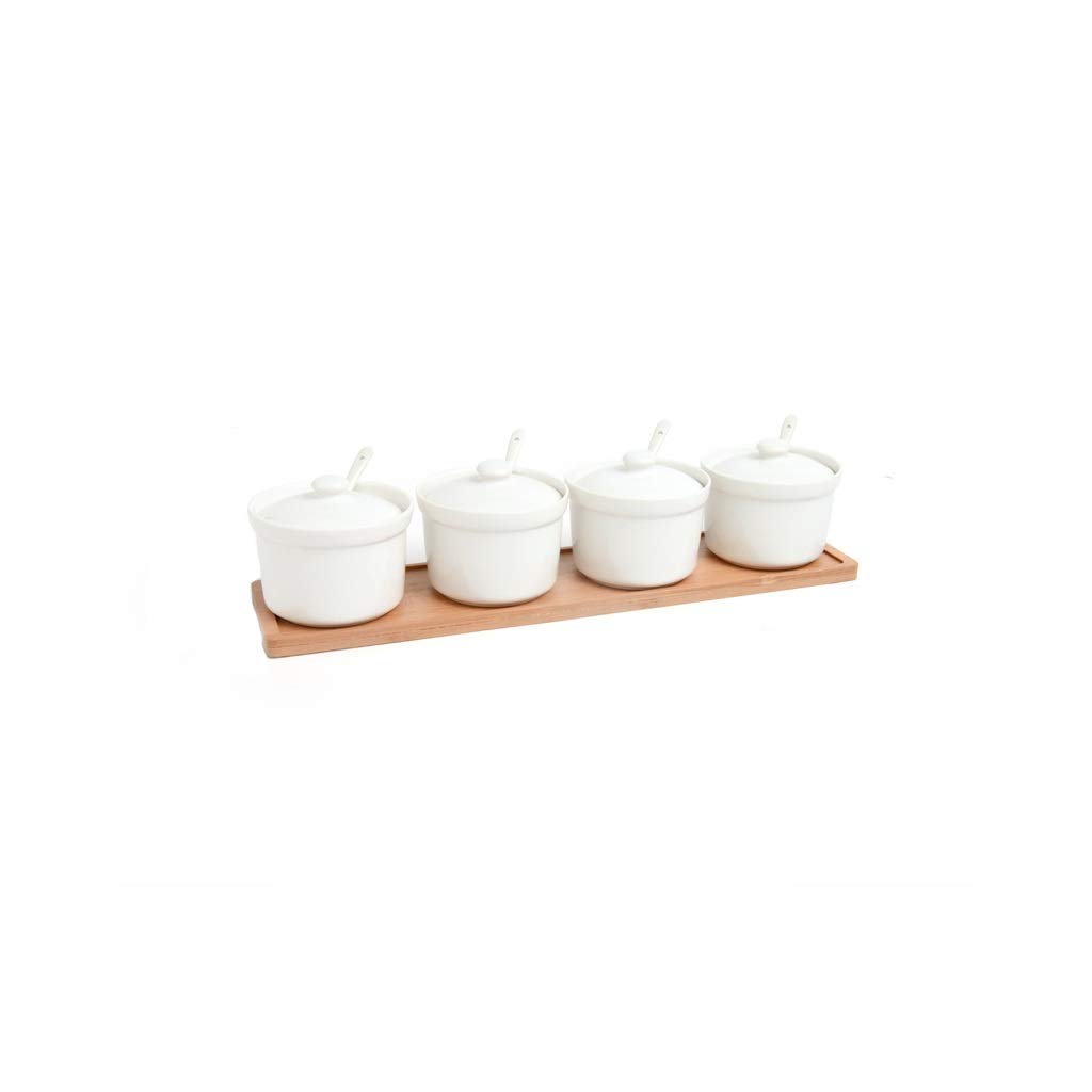 RJJ Ceramiczne słoik słoików kuchennych dostaw przyprawowy zestaw słoików pudełko przyprawowe pudełko solni garnek przyprawa butelka czteroczęściowa (Color : White, Size : A)