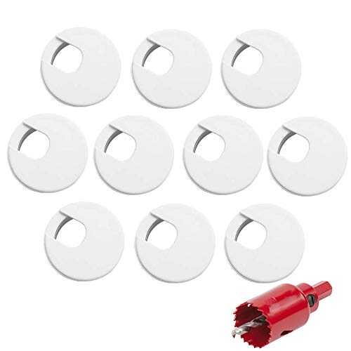 Nsiwem Pasacables de Mesa Circular 16 Piezas Tapa Cables Tapa pasacables encastrable Organizador de Alambre 35mm en plástico Blanco para Escritorio Gestión de Cables con 35mm Sierras de Agujero