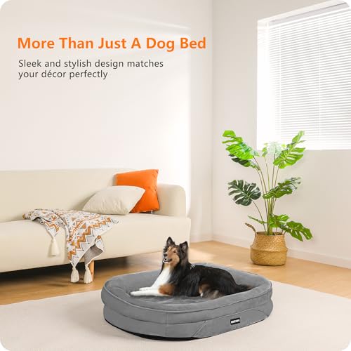 HMTOPE Orthopädisches Hundebett, Hundesofa, Vierseitiges Nackenrolle Kissen, rutschfeste Unterseite Hundekorb, Abnehmbar und Waschbar, Kleine Hunde, Mittelgroße Hunde, 90 x 71 x 15 cm, Mittelgrau
