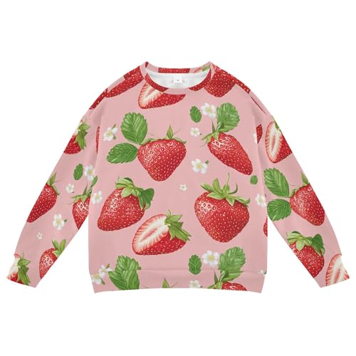 JUNZAN Sweet Strawberries Fruit Blush Kids Girls Hoodie Sweatshirt Long Sleeve Sweatshirt With Hoodie Athletic 4T