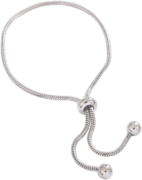 Adjustable Snake Chain Bracelet With Smooth Beads Flexible Sliding Closure Full of durability Copper Jewelry For Women