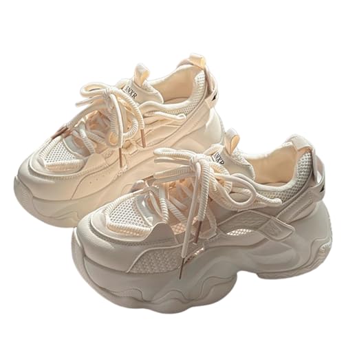 Women's Cute Chunky Wave-Sole Sneakers – Soft Beige Platform Sneakers