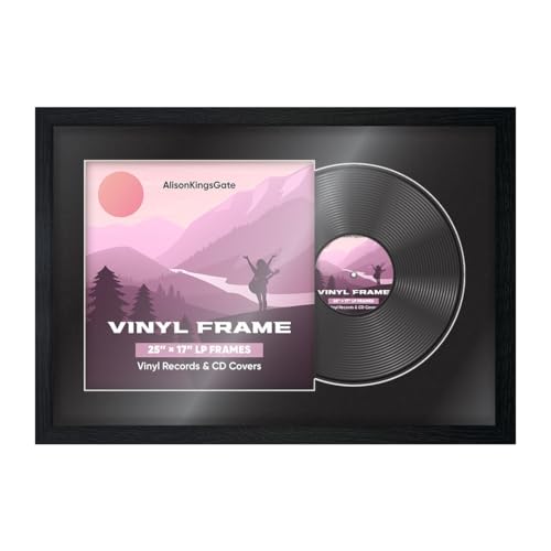 Alison Kingsgate 25x17 Black Vinyl Record Photo - Display Modern Frames for 12-Inch LP Cover & Disc - Engineered Wood with Shatterproof Perspex Front - Gift for Music Lovers - Black Mount