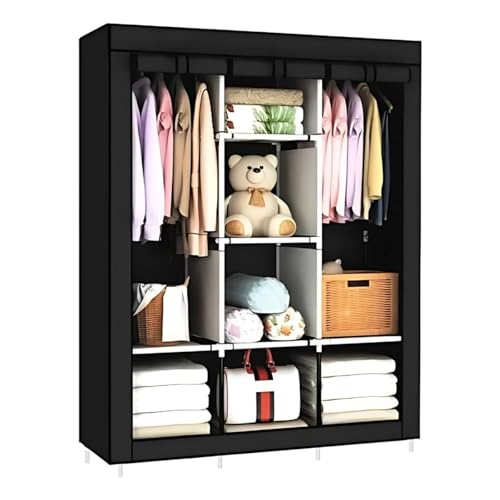 El Mejor Listado de Closet Armable de Tela disponible en línea. 43 Practiksa Ropero Rack Closet Armable Guradaropa para Recamara Organizacion Black