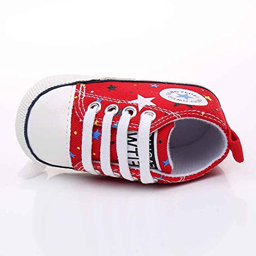 Uaro Baby Boys Girls Star High Top Sneaker Soft Anti-Slip Sole Newborn Infant First Walkers Canvas Denim Shoes (G-Red, 0_Months) #TOP3
