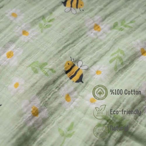 Image of 100% Cotton Muslin Baby Bath Poncho - Soft & Absorbent Hooded Towel for Infants & Toddlers, Lightweight and Breathable, Baby Shower (Yeast Bee)