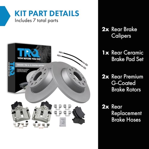 Image of TRQ Rear Brake Pad and Rotor Set Ceramic Coated Calipers Compatible with 2009-2016 Volkswagen CC 2009-2017 Tiguan 2018 Tiguan Limited