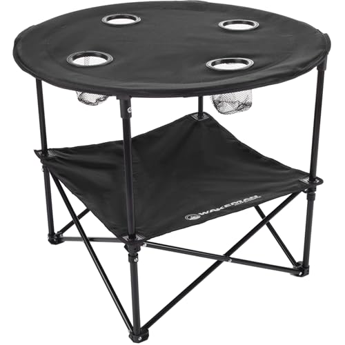 Wakeman Camping Table - 2-Tier Folding Table with 4 Cupholders and Carry Bag for Picnic, Tailgate, Beach, or Camp - Camping Gear Outdoors (Black)