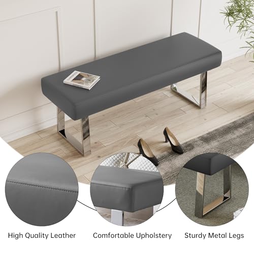 Image of JIEXI 45.3 inch PU Leather Corner Bench Footstool with Heavy Duty Metal Legs