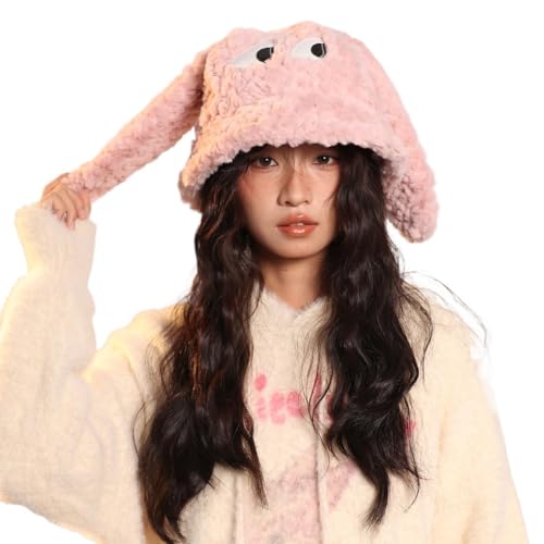 Chapeau seau pelucheux femme bonnet mignon grands yeux chapeau pêcheur chaud peluche hiver rose