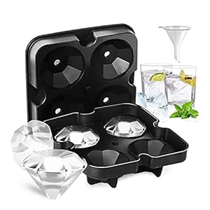 3D Cube Tray, Black Silicone Ice Cube Diamond Moulds Freezer Tray for Cocktails and Bourbon Whiskey, Reusable