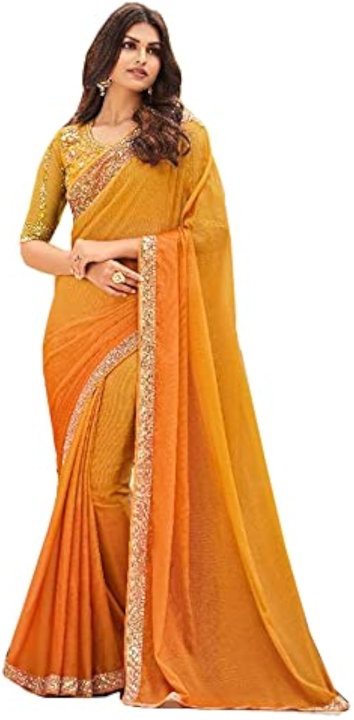 安い 順 オレンジ Indian はで Sequence Border サリー 女性 結婚式 Party お祭り Wear Saree Blouse 6807 正規品安心保証 Www Littleshopp Com