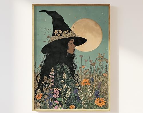 Enchanting Witch Art Under Full Moon Ethereal Witches, Mystical &