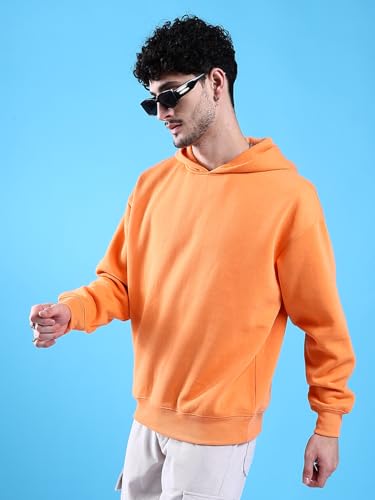 Image of The Indian Garage Co Men Regular Fit Solid Overhead Hooded Sweatshirt