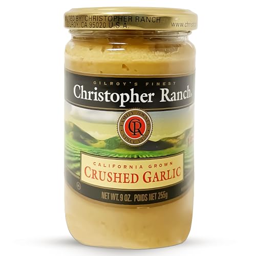 Christopher Ranch Crushed Garlic in Olive Oil | Heirloom California Garlic | Smooth Creamy Texture | Ready-to-Use, Premium Quality, Gluten-Free | Vegan-Friendly | 9 Oz / 255g Jar (Pack of 1)