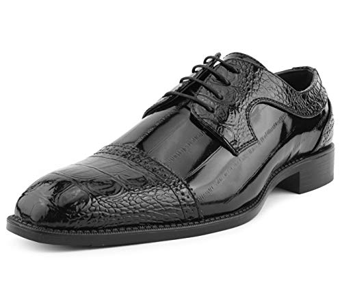 Bolano Dallas - Mens Croco Cap Toe Oxford, Alligator Print Eel Skin Trim, Lace Up - Original Style - Mens Oxfords - Designer Shoes - Color: Black, Size: 12 #TOP29