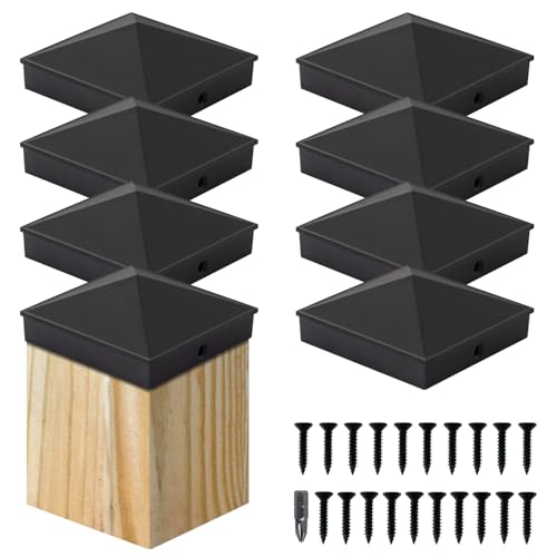 Image of VIVIDA 4x4 Aluminum Post Caps(Actual 3.5 inch x 3.5 inch), Black Metal Fence Post Caps with Waterproof Matte Powder Coated, for Wooden Fence, Deck, Mailbox, Patio, Screw & Driver Bit Included, 8 Pack
