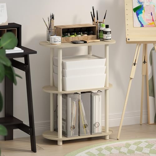 Image of Furinno Turn-N-Tube No Tools 3-Tier Modern Oval Side Display Rack, Bauhaus Oak /Beige