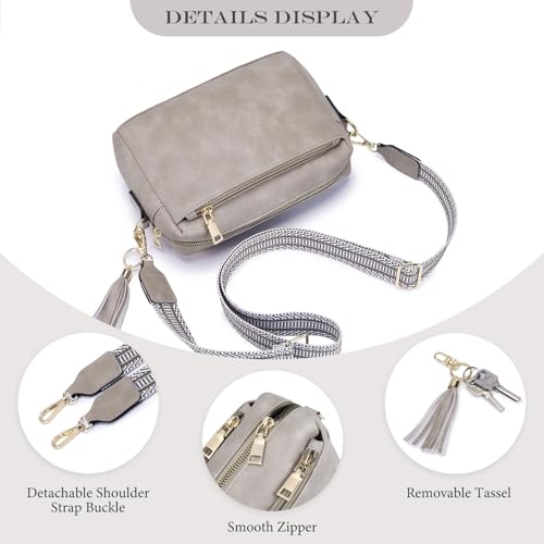 Image of Roulens Triple Zip Small Crossbody Bag for women,Wide Strap Cell Phone Purse Shoulder Handbag Wallet with Credit Card Slots | Triple Zip