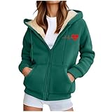 Cihdmfb Sudadera con capucha para mujer, chaqueta con capucha de gran tamaño, estampado de corazón, sudadera con cremallera, chaqueta de forro polar, sudadera de invierno forrada de forro polar