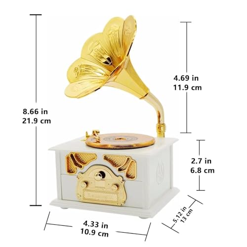Image of AUGEN Exclusive Music Box Musical 360 rotatable Carousel Children's Wooden Men and Women Birthday Creative Christmas Valentine's Day Gift Home Decoration (Gramophone D)