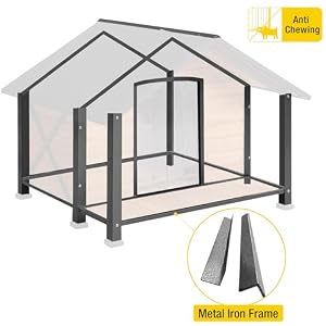 Aivituvin Dog House with Insulated Liner Outdoor ALL-Around Iron Frame Dog Kennel Outside with Overhang Roof Large Porch Weatherproof Aivituvin Dog House with Insulated Liner Outdoor ALL-Around Iron Frame Dog Kennel Outside with Overhang Roof Large Porch Weatherproof