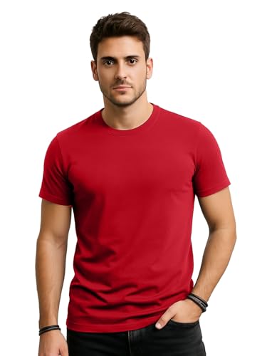 Image of Veirdo Regular Fit Half Sleeves Round Neck Solid Pure Cotton T-Shirt for Men (Available in White, Black, Swan White, Mustard, Maroon, Green, Lilac, Navy, Red Color)