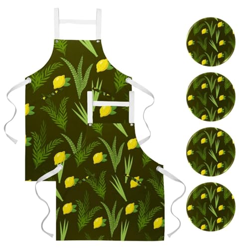 Lot de 2 tabliers de cuisine avec motif citron et agrumes en taille unique