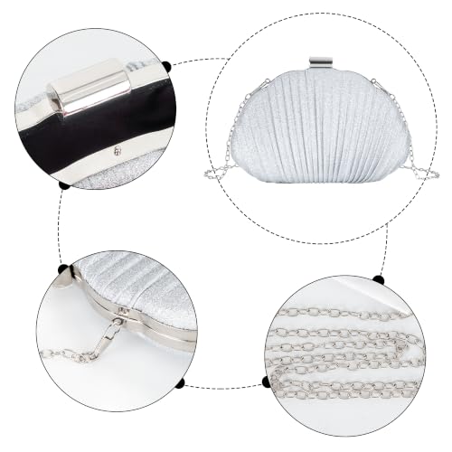 Image of Glitter Seashell Evening Clutch Purse Mini Chain Crossbody Bag Pu Leather Shell Pearl Shoulder Bag