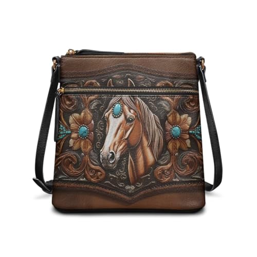 Image of Leather Women Crossbody Hobo Bag Satchel Purse Handbag with Adjustable Shoulder Strap and Zipper Pockets