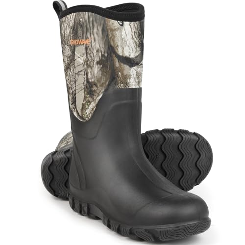 Showave Classic Men's Rubber Boots Waterproof Rain Boots Insulated Neoprene Boot Mud Boot for Farming Hunting Gardening Yard Chore Working, Size 11,Camo