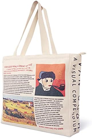 Yuuki Borsa di Tela, Tote Bag Tela, Borsa Tela Riutilizzabile, Borsa Shopper Donna Borsa di Stoffa Aesthetic con Cerniera e la Tasca Interna, per uso Quotidiano, Viaggi, Scolastiche, Shopping etc
