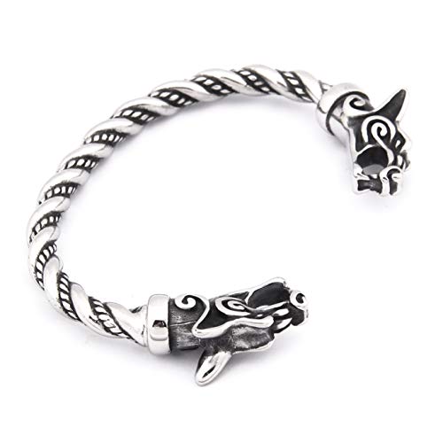 Image of BAVIPOWER Viking Double Wolf ScandinavianStainless Steel Bracelet
