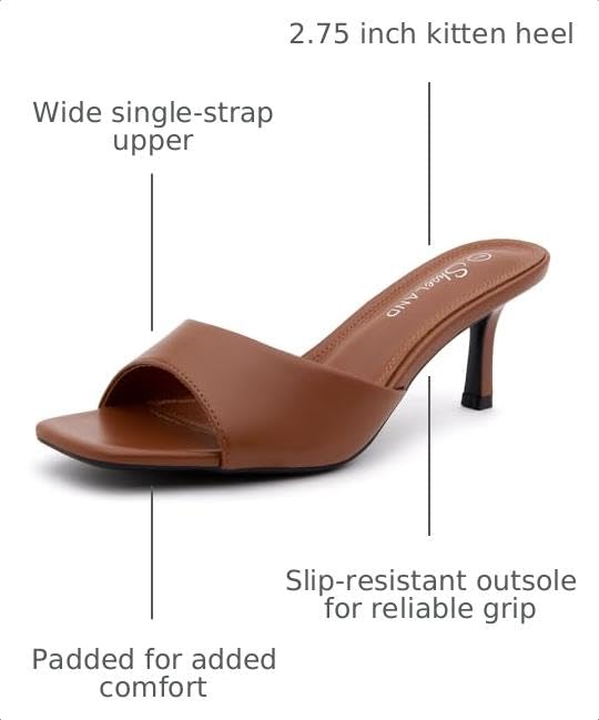 Image of Shoe Land Women's Low Heels Stiletto Heeled Slides, Open Toe One Band Slip-On Heeled Mules - Dressy Heeled Sandals for Prom, Party Wedding and Vacation