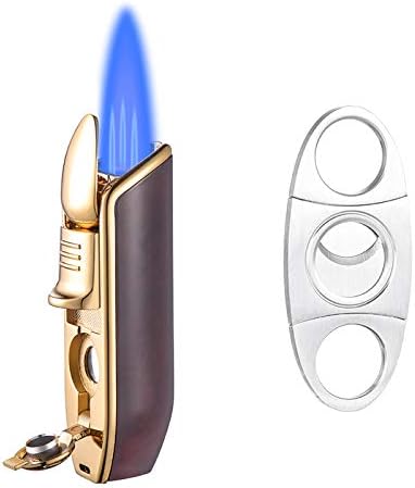 Butane Torch Lighter, Triple Jet Flame Lighters Durable Metal Body Portable Size with Cigar Cutter Luxury Gift Packaging, Torch Lighters Butane Refillable (Sold without Butane)