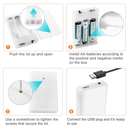 KUOQIY 4 Stücke 3x1.5V AA Batteriehalter, 4.5V Kunststoff Batteriehalter Gehäuse mit Eingebaut USB Buchse und EIN/AUS Schalter und Abdeckung, mit 2 Stücke Batteriebox aus Kunststoff, Weiß