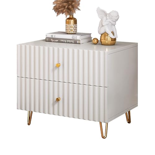 Table de chevet blanche en bois chic avec 2 tiroirs de rangement
