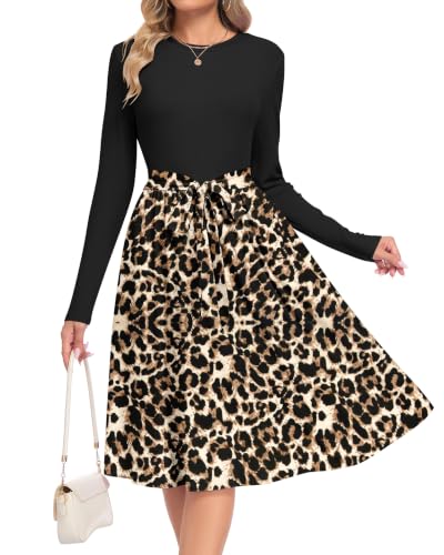 Image of AUSELILY Women's Knee Length Long Sleeve Tie Waist Dress