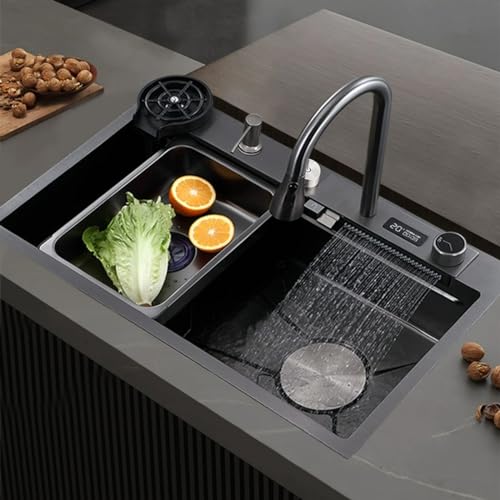 Évier de cuisine anti-calcaire en inox 304 nano avec grand bac et affichage température