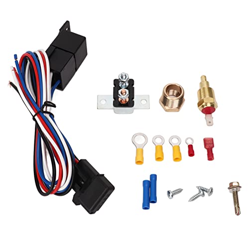 12V Electric Radiator Fan Thermostat Control Relay Wire Kit, Complete Cooling Fan Relay Kit with Adjustable Thermostat, ABS Housing for Cars Trucks Buses