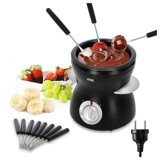 ADE Fondue eléctrica de chocolate con 2 niveles de temperatura | Fuente de chocolate con 8 tenedores | Chocolatera con recipiente extraíble con revestimiento de teflón | capacidad de 500 ml