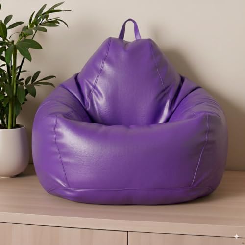 Image of 5XL Faux Leather Bean Bag Chair with Footrest & Cushion | Filled with High Density Polystyrene Beans | Premium Soft Fabric | 6 Months Warranty | Ready to Use Color- (Purple, Without Footrest)