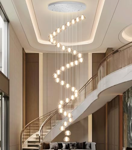 Image of 236'' Long Large Crystal Chandeliers LED Chandeliers for High Ceiling Handing Light Fixture for Entrance Hallway Foyer Staircase Lobby Silver