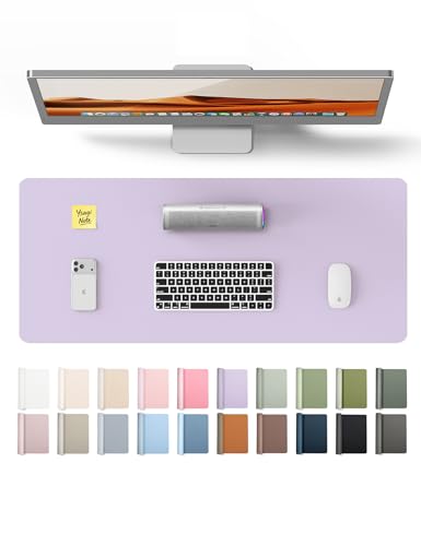Image of YSAGi Leather Desk Pad Protector, Office Desk Mat, Large Mouse Pad, Non-Slip PU Leather Desk Blotter, Laptop Desk Pad, Waterproof Desk Writing Pad for Office and Home (23.6 inch x 13.8 inch, Light Purple)