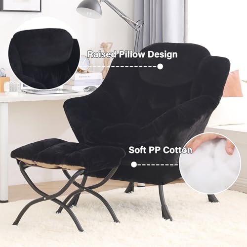 Image of Tiita Lazy Chair with Ottoman, Black Modern Large Accent Chair, Comfy Leisure Sofa Armchair with Ottoman, Reading Chair with Footrest for Bedroom, Living Room, Dorm Rooms, Plush Black