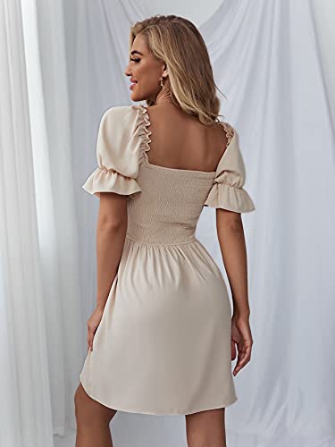 Image of WDIRARA Women's Square Neck Flounce Short Sleeve Shirred Ruffle Hem Dress