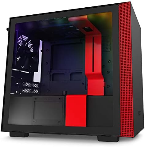 NZXT H210i - CA-H210i-BR - Mini-ITX PC Gaming Case - Front I/O USB Type-C Port - Tempered Glass Side Panel Cable Management - Water-Cooling Ready - Integrated RGB Lighting - Black/Red