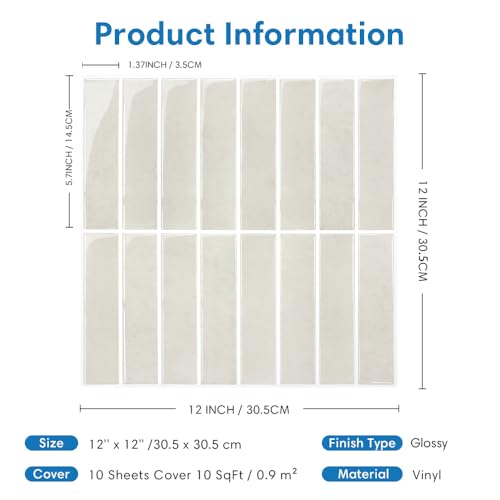 Miniatura 2 de Comstickc Azulejos Adhesivos Cocina Beige, 10 Piezas 30.5 X 30.5 Cm, Azulejos Autoadhesivos 3d, Baldosas Adhesivas De Vinilo Para Salpicadero En Cocina Y Baño, Impermeables, Extraíble